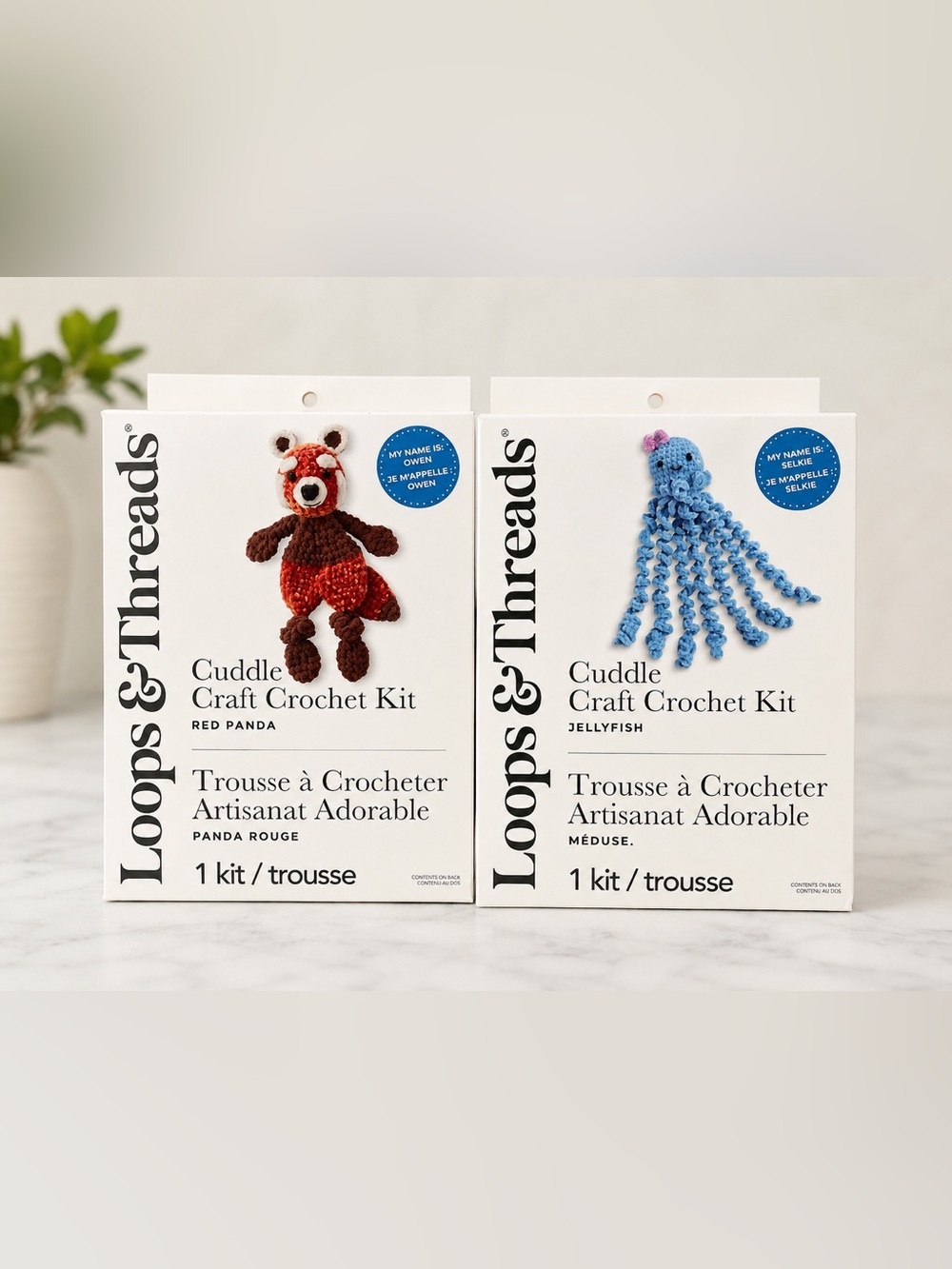 NEW Loops & Threads Cuddle Craft Crochet Kits Red Panda + Jellyfish Set of 2